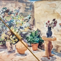 ליאו קאהן (Leo Kahn) - 'כדי חרס בחצר יפואית' הדפס מצולם, חתום בפלטה(גדול)