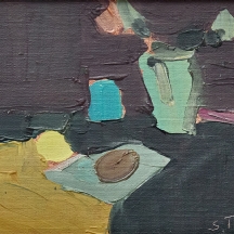 שמואל טפלר (Samuel Tepler), 'טבע דומם עם כד פרחים ירוק ולימון', שמן על בד צרפתי