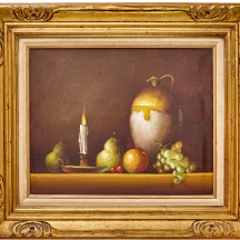 'טבע דומם עם כד נר ואגסים' - שמן על בד, חתום