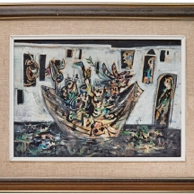 יוסל ברגנר (Yosl Bergner) - שמן על נייר מוצמד לבד, לא חתום