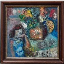 שלמה שוורץ (Shlomo Shwartz) - 'אישה חולמנית בכחול', שמן על בד, חתום