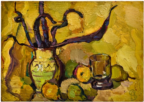 אנה זילברמן (Anna Zilberman, 1935-2000)  'טבע דומם עם כד ותפוחים צהובים׳