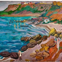 אנה זילברמן (Anna Zilberman, 1935-2000)  'דמויות ליד מזח במפרץ'