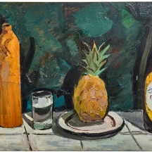 אנה זילברמן (Anna Zilberman, 1935-2000)  'טבע דומם עם אננס ובקבוק יין'