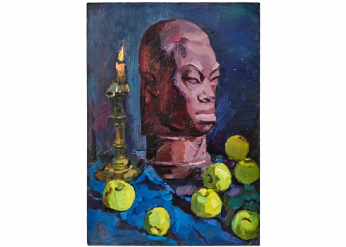 אנה זילברמן (Anna Zilberman, 1935–2000) – 'טבע דומם עם ראש פסל אפריקא׳