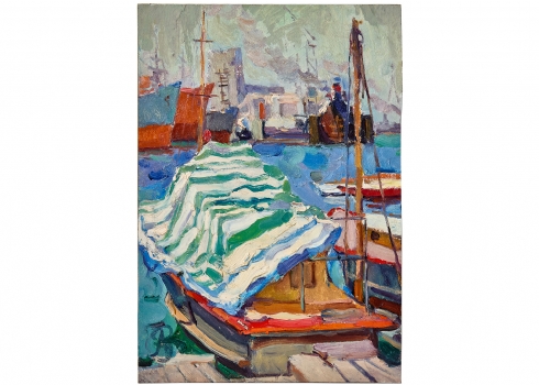 אנה זילברמן (Anna Zilberman, 1935–2000) – 'סירה במעגן מכוסה בבד מפוספס'