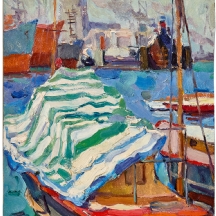 אנה זילברמן (Anna Zilberman, 1935–2000) – 'סירה במעגן מכוסה בבד מפוספס'