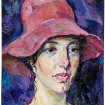 אנה זילברמן (Anna Zilberman, 1935–2000) – 'אישה בכובע ורוד על רקע כחול