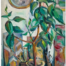 אנה זילברמן (Anna Zilberman, 1935–2000) – 'טבע דומם עם עציץ ומראה עגולה'