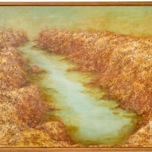 נחמה לבנדל (Nechama Levendel) - 'נחל בנוף מדברי' - שמן על בד, חתום