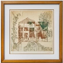 לאה ליבנה (Lea Livne) - 'מדרגות ומעקה ברזל עתיק' - ליטוגרפיה חתומה בעיפרון