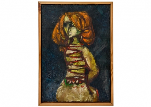 יואל קס (Yoel Kass) – 'נערה אדמונית' – שמן על בד, לא חתום