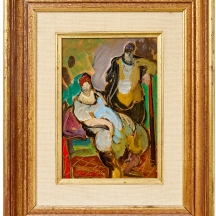 משה רוזנטליס (Moshe Rosenthalis) - 'אישה יושבת ואחת עומדת' - שמן על לוח, חתום