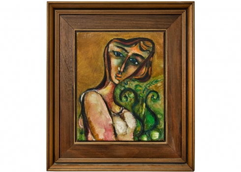 יואל קס (Yoel Kass) – 'אישה בשמלה לבנה' – שמן על בד, חתום