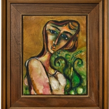 יואל קס (Yoel Kass) – 'אישה בשמלה לבנה' – שמן על בד, חתום