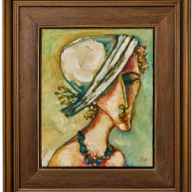 יואל קס (Yoel Kass) – 'אישה בכובע לבן' – שמן על בד, חתום.