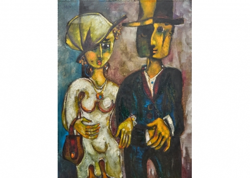 יואל קס (Yoel Kass) – 'זוג בדרך לחתונה' – שמן על בד, חתום