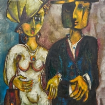 יואל קס (Yoel Kass) – 'זוג בדרך לחתונה' – שמן על בד, חתום