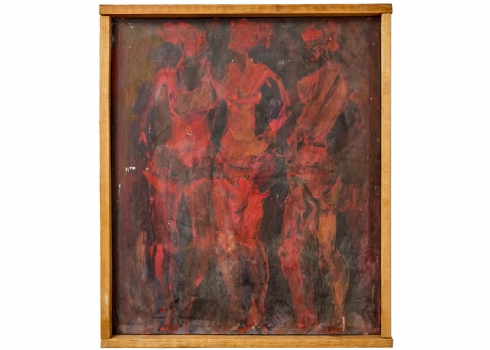 מאיר שטיינגולד (Meir Steingold) – 'שלוש נשים באדום' – שמן על בד, חתום