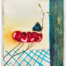 מיכאל דרוקס (Michael Druks) - 'שיח שושנים' - שמן על נייר מוצמד ללוח