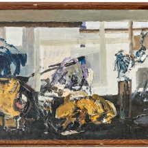 מאיר שטיינגולד (Meir Steingold) – 'נתחי בשר על דלפק ליד חלון' – שמן על בד, חתום