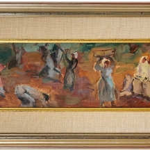 ליאו קאהן - 'נשים ערביות במסיק זיתים' שמן על לוח חתום