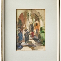 חדוה פרנצי - 'יהודים בסמטה בירושלים' אקוורל על נייר, חתום