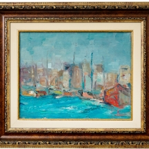 'סירות במעגן', שמן על בד לא חתום