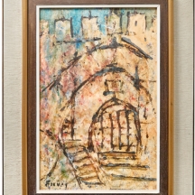 יצחק פרנקל פרנל (Yitzhak Frenkel Frenel) – 'שער בירושלים' – גואש ואקוורל על נייר