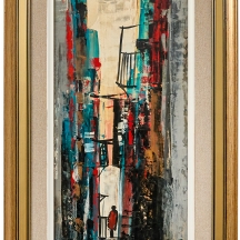 שאול אהלי - 'דמות תחת מרפסת' שמן על לוח, חתום