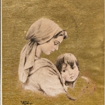 קרלו פריסי (Carlo Parisi)  'הילה אמהית', ציור על משטח מוזהב, חתום