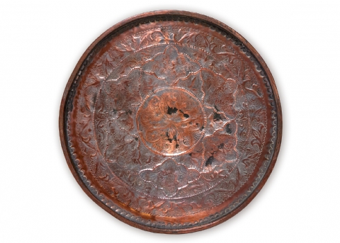 מגש פרסי עתיק בן מעל 100 שנה עשוי נחושת עשוי עבודת ריקוע ידנית בדגם ציפורים