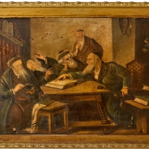 'יהודים לומדים תורה' - ציור הונגרי, שמן על בד, חתום