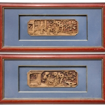 זוג תבליטים סינים לתליה על הקיר מעץ מגולף