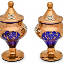 Salvadori Tre Fuochi - זוג קערות ממתקים מזכוכית מוראנו (כחול וזהב)