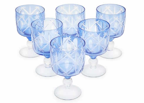 סט של 6 כוסות זכוכית כחולה