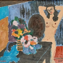 יוחנן סימון (Yohanan Simon) - 'ערום נשי', שמן על בד מוצמד ללוח, חתום