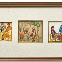 אהרון גלעדי- 3 תמונות ממוסגרות יחד, אקוורל על נייר, חתום