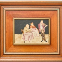 ליאורה קרן - 'כנר בבית קפה', שמן על בד צרפתי חתום ומתוארך 1988