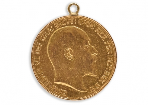 מטבע זהב אנגלי אדוארד השביעי (Edward VII) של חמישה פאונד (5 Pounds). עמלה 10%