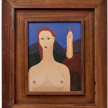 נאוה כורש (נ.1950) - 'נר זקור לצד ערום נשי' - שמן על בד צרפתי, חתום