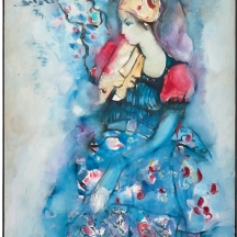 יהודה ורדי (Yehuda Vardi) - 'אישה על רקע כחול' - שמן על בד, חתום ומתוארך: 1974