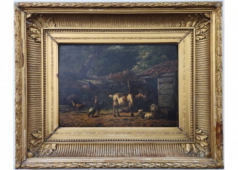 סימון ואן דן ברג (Simon van den Berg, 1812-1891) - 'תיש ליד תרנגולות'