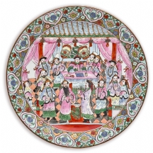 צלחת סינית גדולה מעוטרת באמייל - 'משפחה ורודה', חתומה