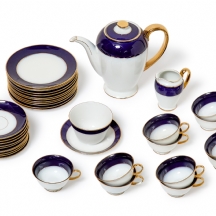 חלקי סט תה תוצרת רוזנטל (Rosenthal) מעוטרים בכחול קובלט וזהב