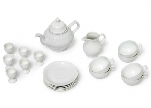 חלקי סט קפה פורצלן לבן, דגם Sanssouci תוצרת רוזנטל (Rosenthal)