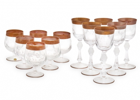 שש כוסות יין ושש כוסות קוניאק - עשויים קריסטל בוהמי