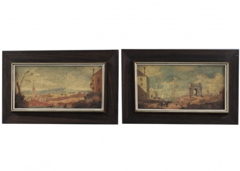 זוג ציורים עתיקים, שמן על בד, חתום