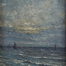 'סירות בים' - ציור עתיק שמן על לוח חתום