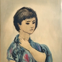 צבי ארמן (Zvi Ehrman)  דמות אישה, אקוורל על נייר, חתום